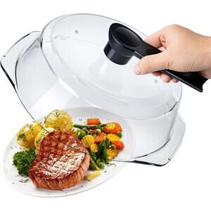 Glass Microwave Splatter Cover, Microwave Cover for Food with Standup Handle,